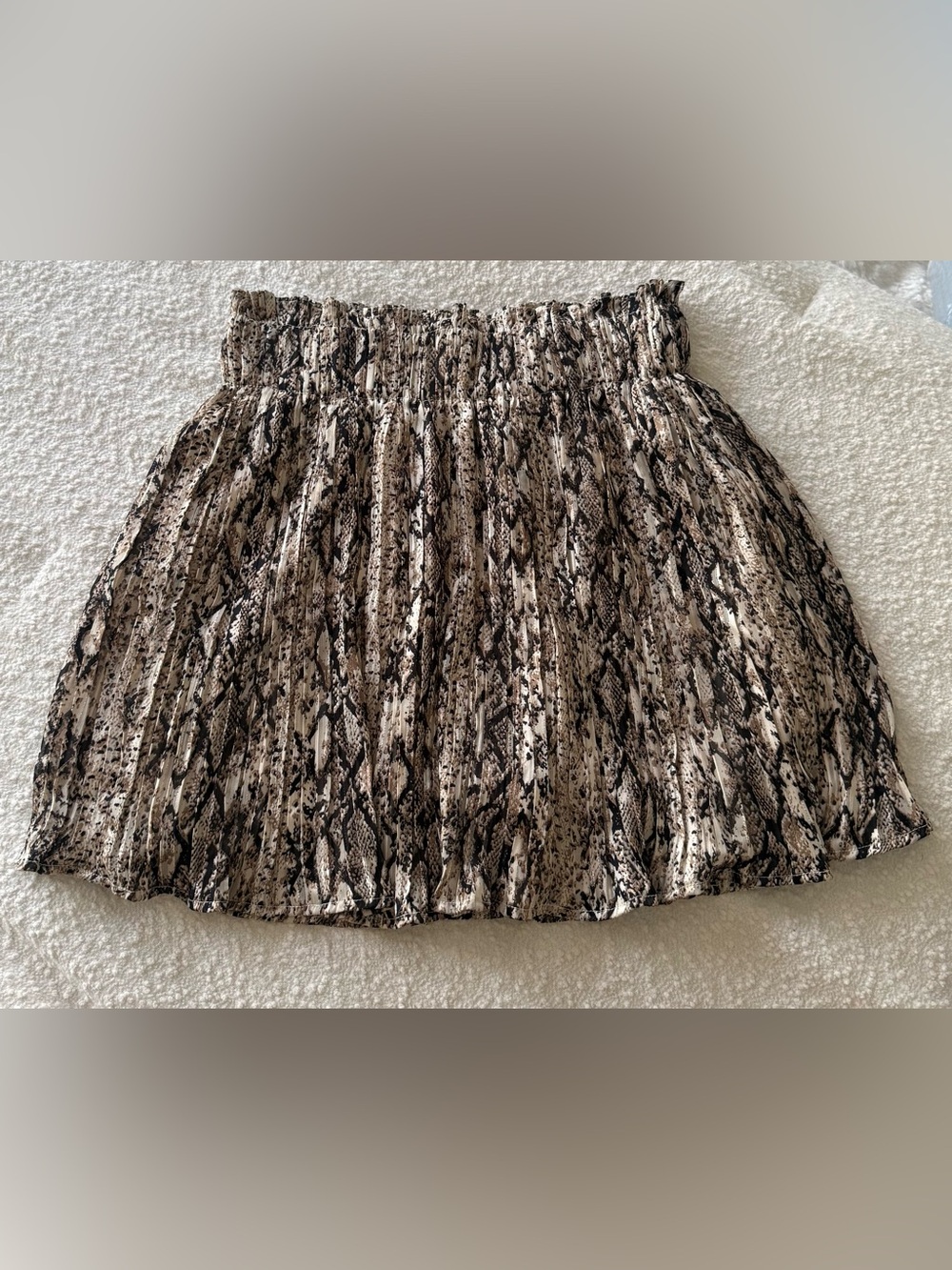 Snake-Print Pleated Mini Skirt